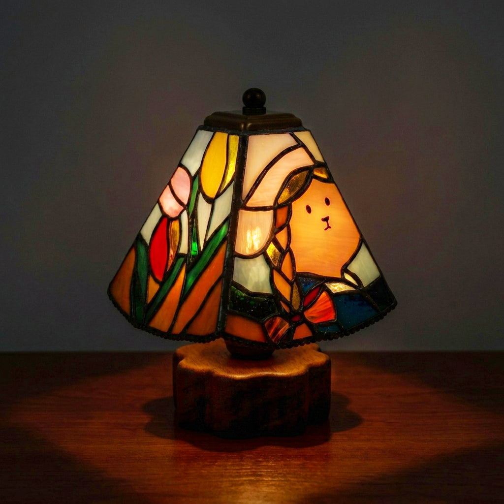 Dutch Cat and Landscape Stained Glass Lamp