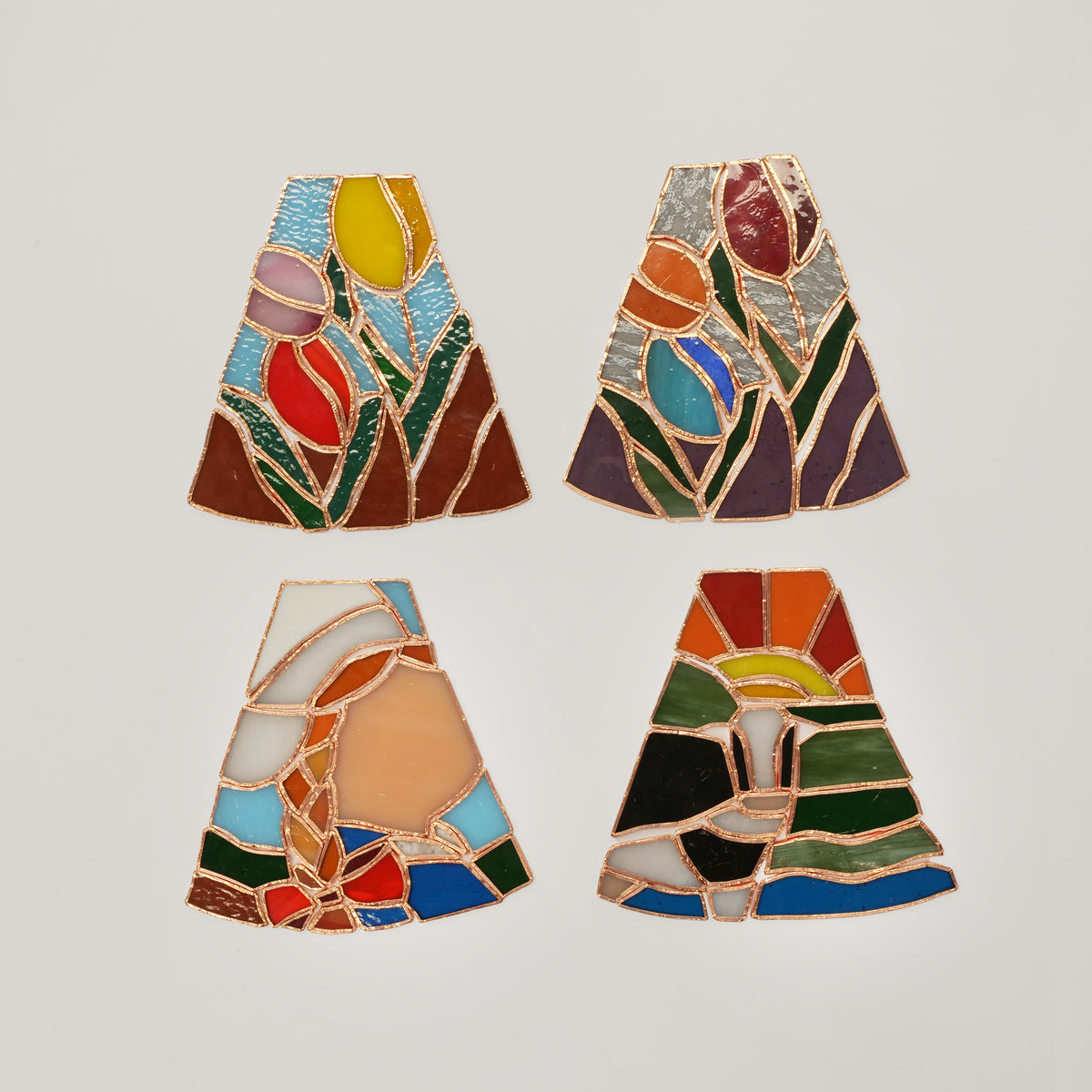Dutch Cat and Landscape Stained Glass Lamp