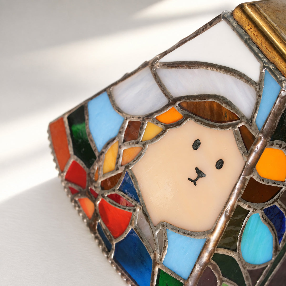 Dutch Cat and Landscape Stained Glass Lamp